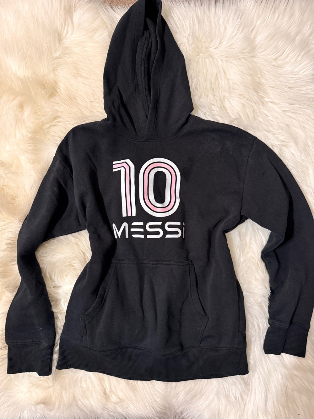 Black Crewneck Hoodie with '10' Graphic - Men's Casual Pullover